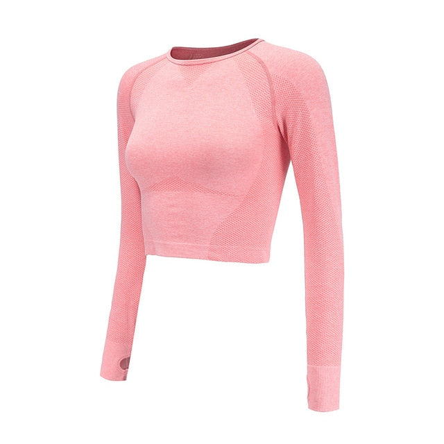 Pink Seamless Yoga Shirts for Women Vital Seamless Long Sleeve Crop Top  Thumb Hole Fitted Gym Top Shirts Workout Running clothes