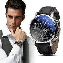 Load image into Gallery viewer, Black Wrist Office Analog Home Watch Quartz Buckle Casual Men Fashion Synthetic Wristwatch Leather Casual Round Pin