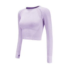 Load image into Gallery viewer, Pink Seamless Yoga Shirts for Women Vital Seamless Long Sleeve Crop Top Thumb Hole Fitted Gym Top Shirts Workout Running clothes